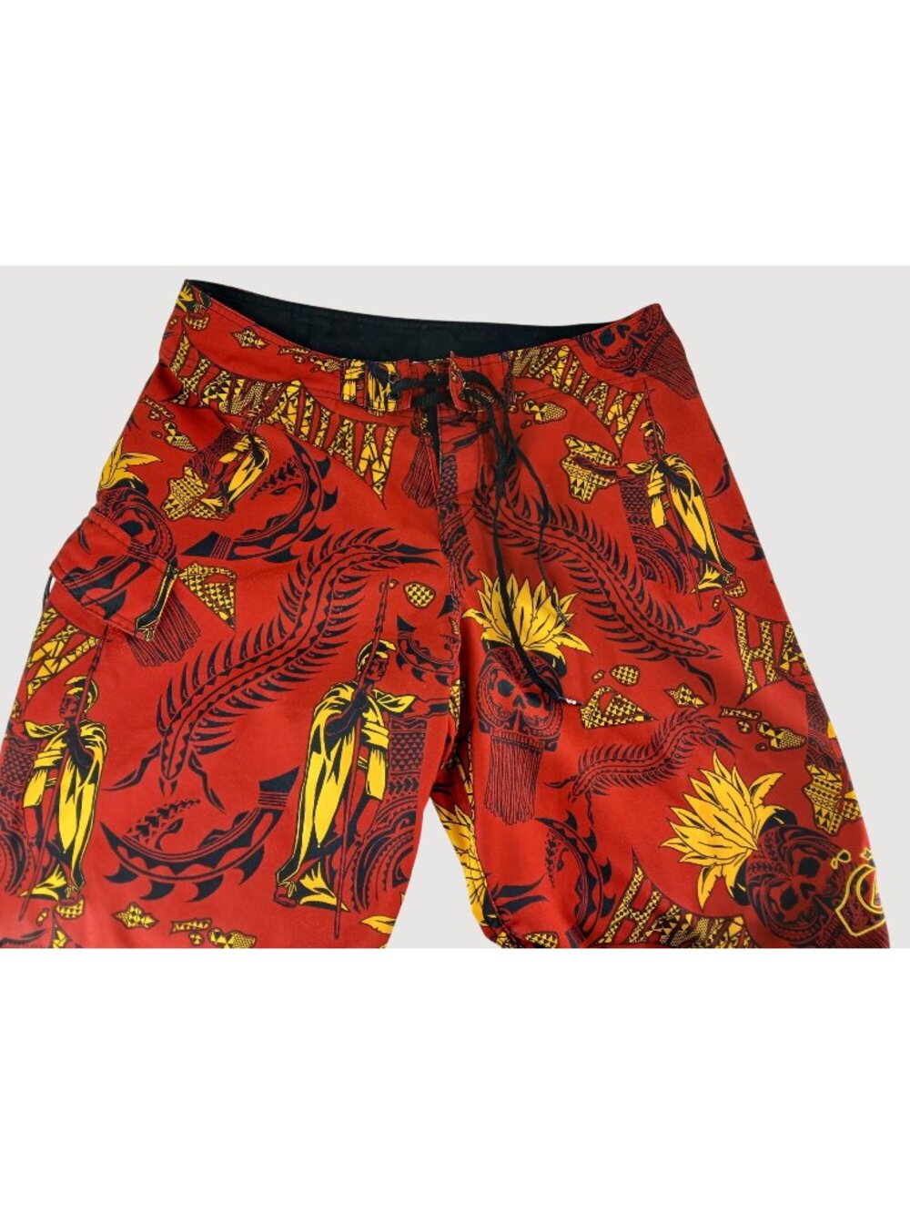 Vintage Quicksilver Hawaiian Red Boardshorts Swim Shorts Size M Surf Aloha Beach